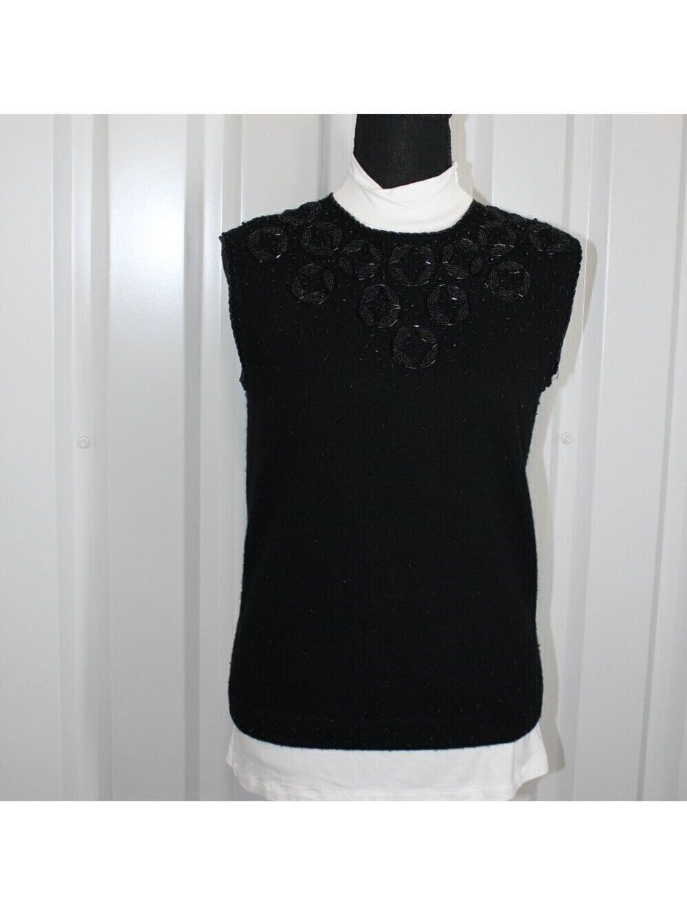 Marchessa International Vintage Womens Sleeveless Beaded Sweater Black Size EU36